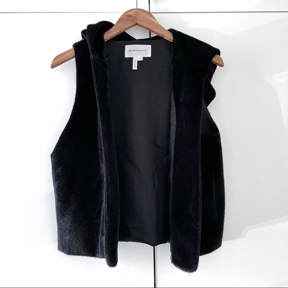 BCBGeneration Jackets & Blazers - BCBGeneration Hooded Fur Vest with Pockets Black